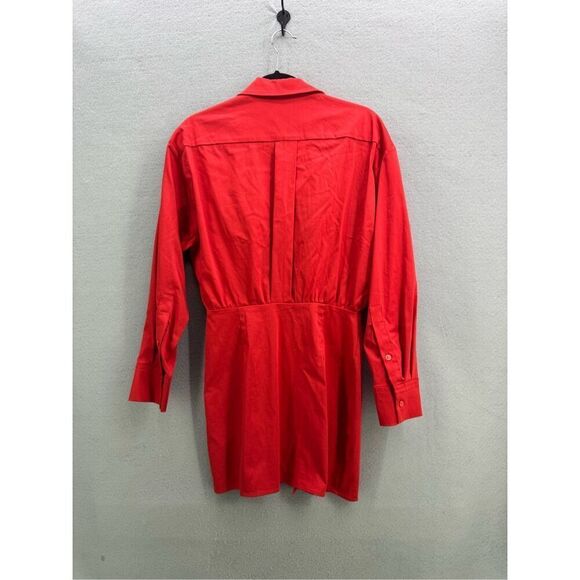 NWT Zara Womens Red Long Sleeve Front Pocket Button Shirt Dress Size Medium - Picture 3 of 10